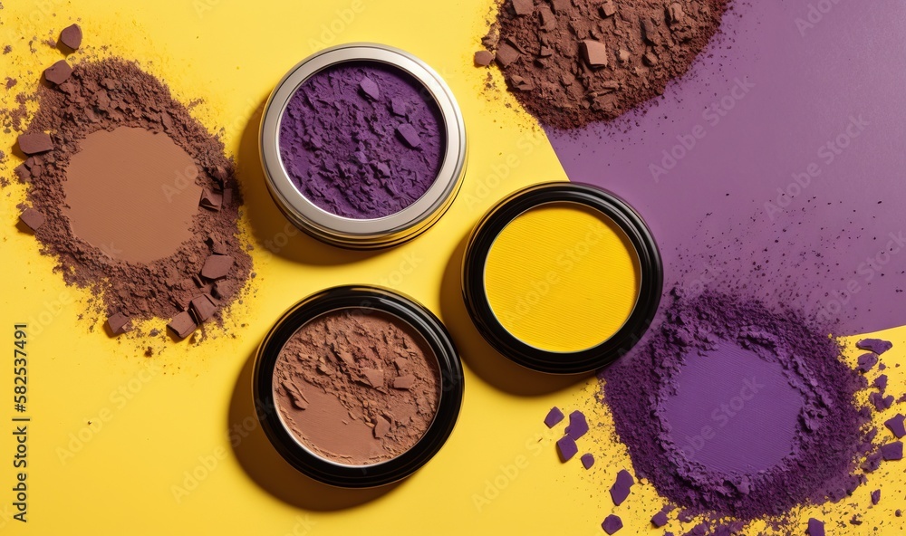  three different colors of makeup on a yellow and purple background with a purple and yellow backgro