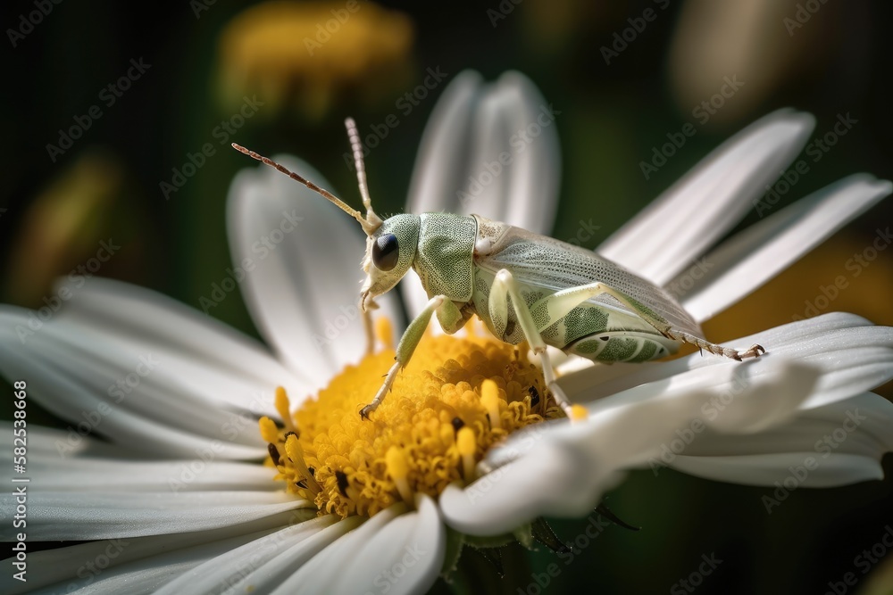 a flower with an insect on it in a natural setting. Pennata Empusa. Generative AI