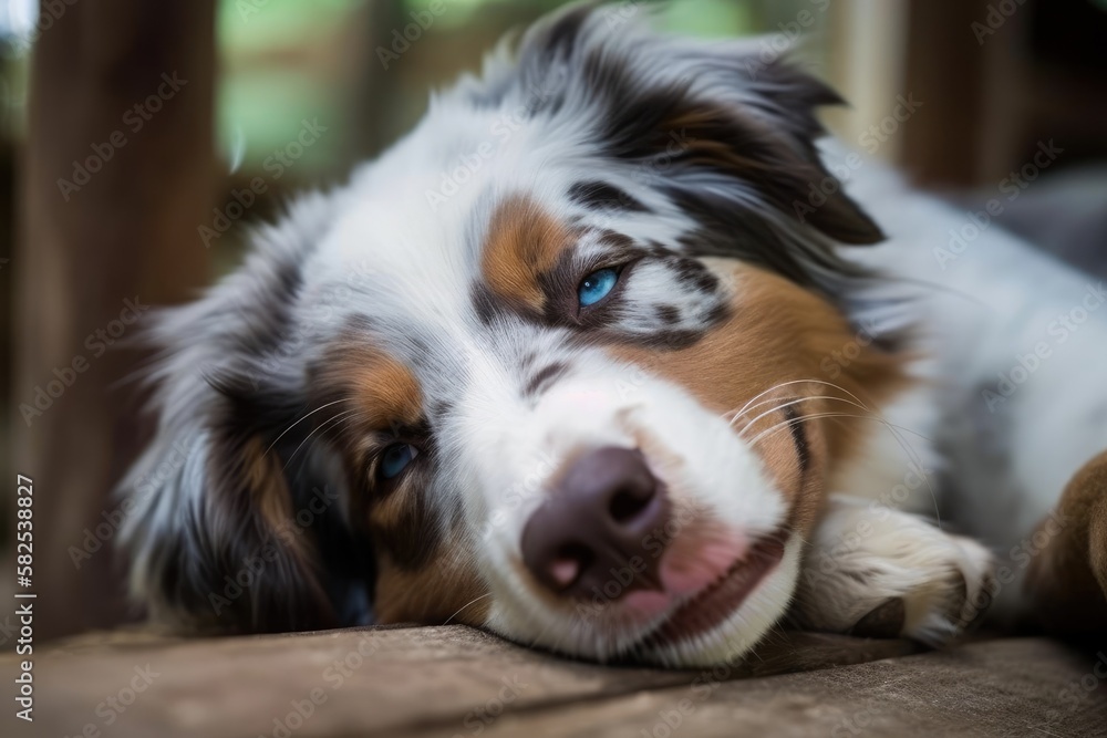 Sleepy Australian Shepherd. Generative AI