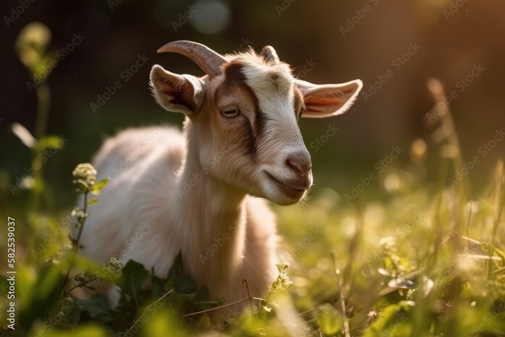 The little goat was contentedly munching on grass in the morning. Generative AI