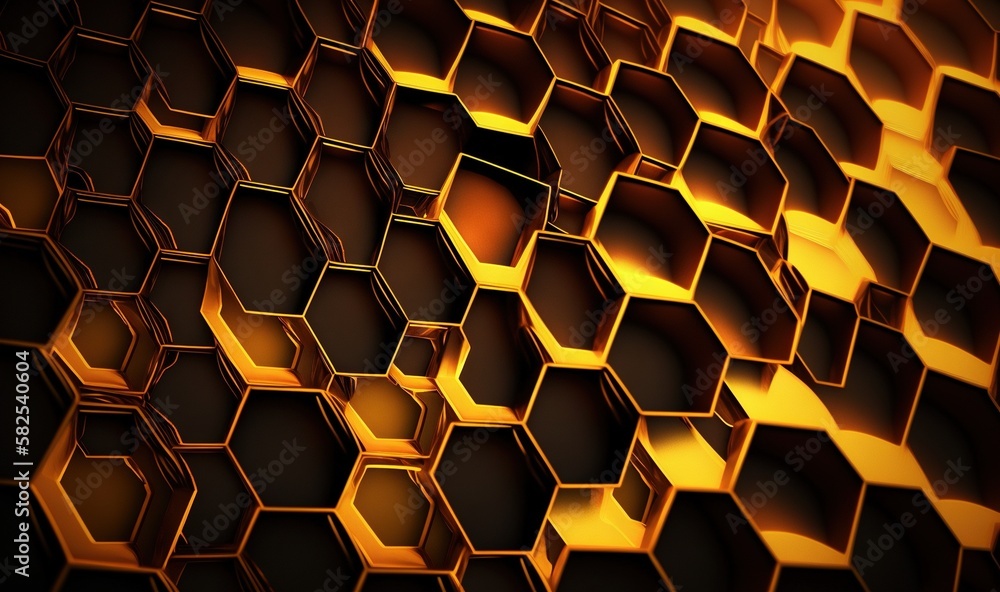  a bunch of hexagons are stacked together on a wall of honeycombs in a dark room with light coming t