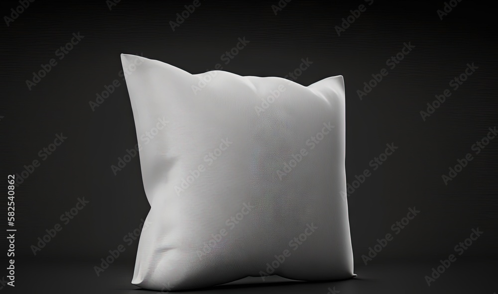  a white pillow sitting on top of a black floor next to a black wall and a black wall behind the pil