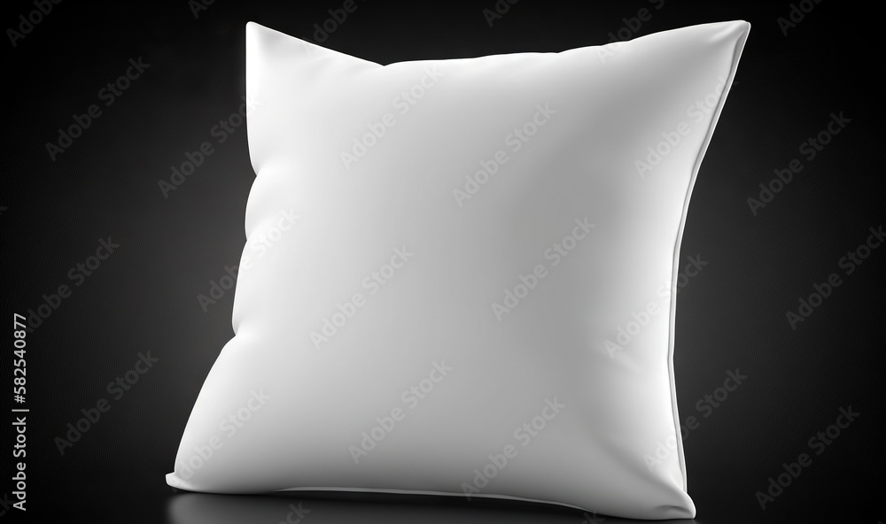  a white pillow on a black background with a reflection of the pillow on the floor and the pillow on