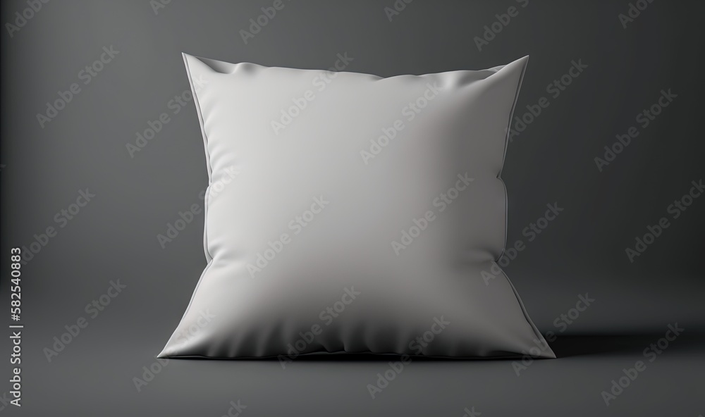  a white pillow sitting on top of a gray floor next to a black frame with a picture on the wall behi