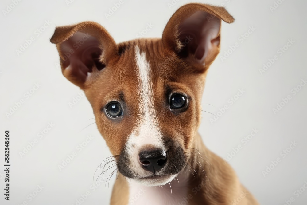 One month old Basenji puppy dog on white background. Generative AI