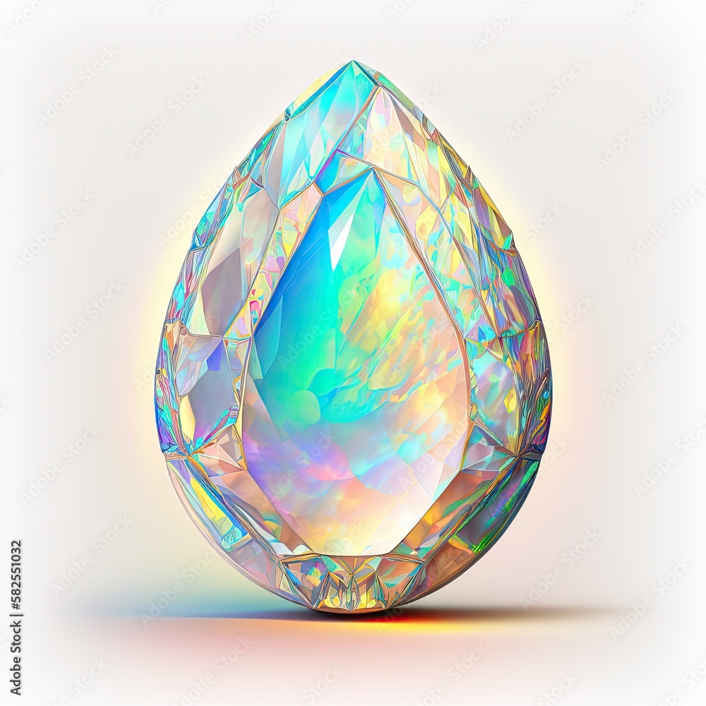 Front view of shining bright aquamarine gemstone illustration on a light gray background. Generative