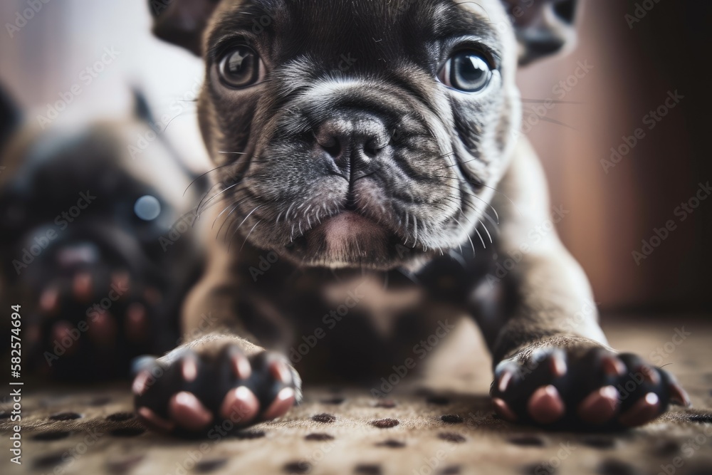 French Bulldog puppies with little feet. Selection of focus. Generative AI