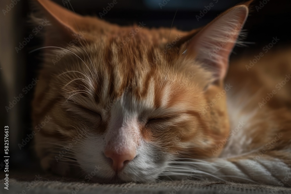 Brown Adorable Sleeping Cat. Generative AI