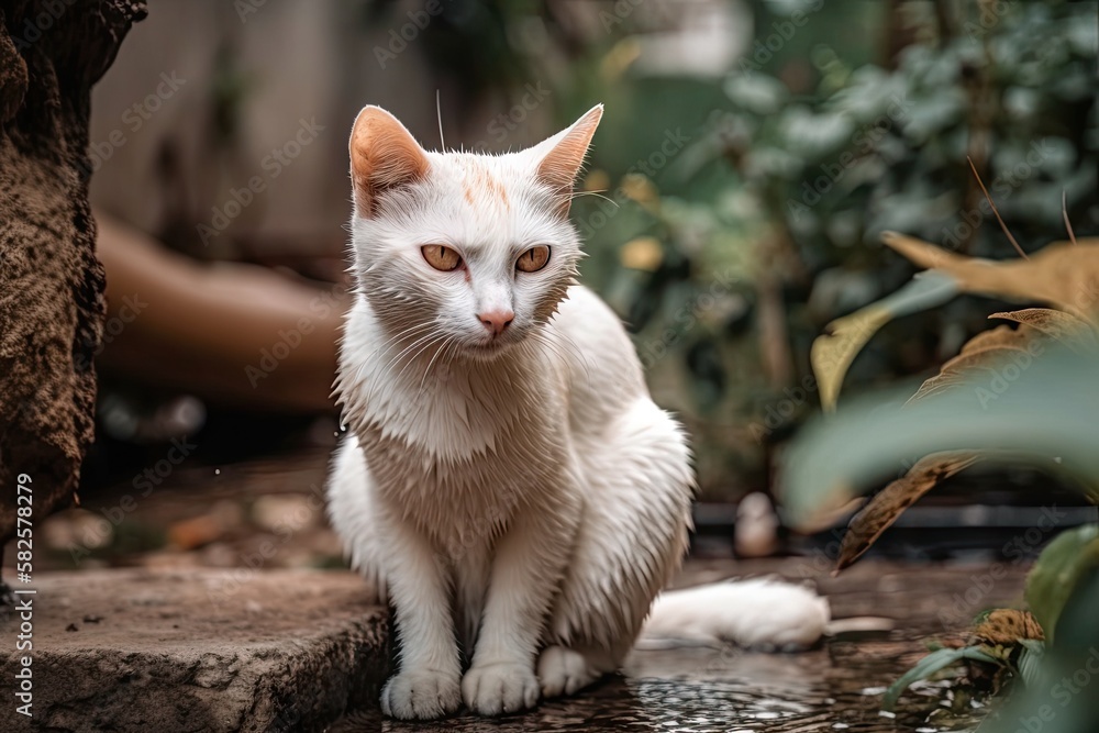 The cat is perched on a leaky area. Generative AI