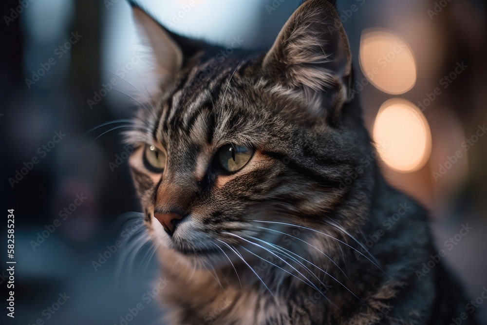 bokeh of a street fed cat. Generative AI