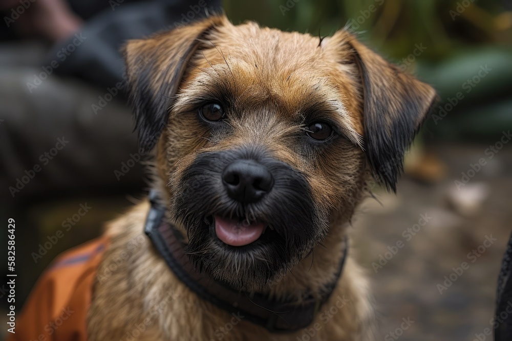 Dogs outside, dog face, dog jacket, dog looking. Generative AI