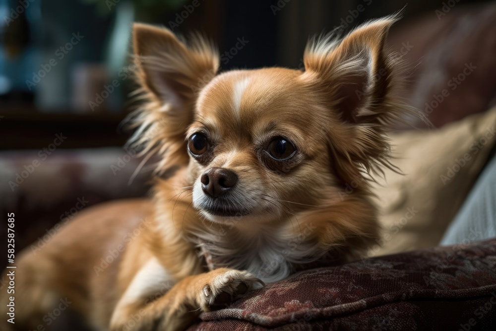 a chihuahua on a sofa. Generative AI