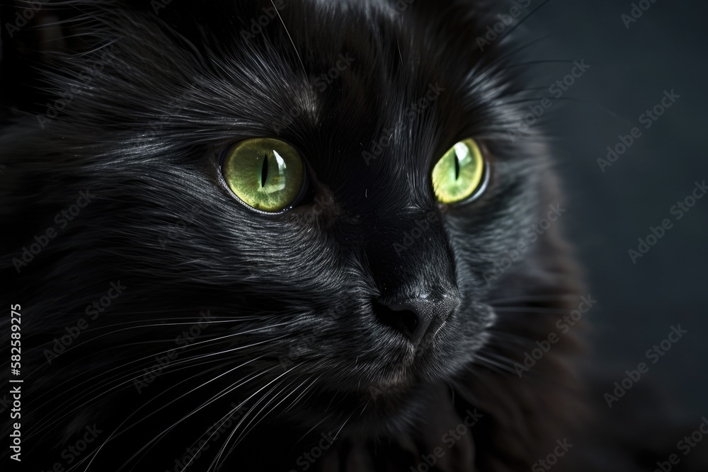 The pet is a close up of a black cat against a white background. Generative AI