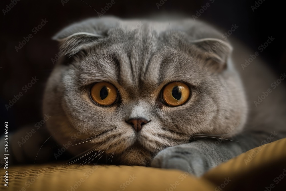 In the sphere, a Scottish Fold cat cuddled up. selective attention. Generative AI