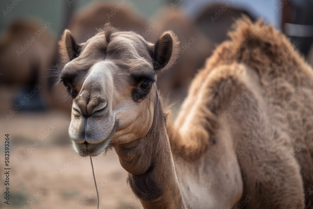 Bahrains Dromedary Arabian Camel Farm. Generative AI