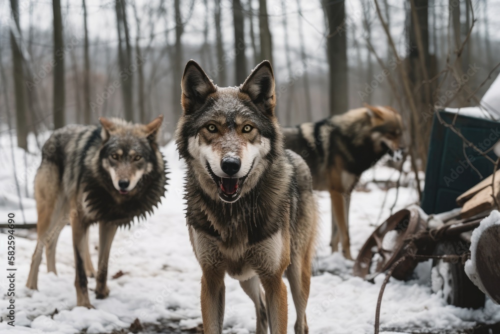 Wolves in the Chernobyl radiation zone run among abandoned hoses in the midst of a bitter winter and