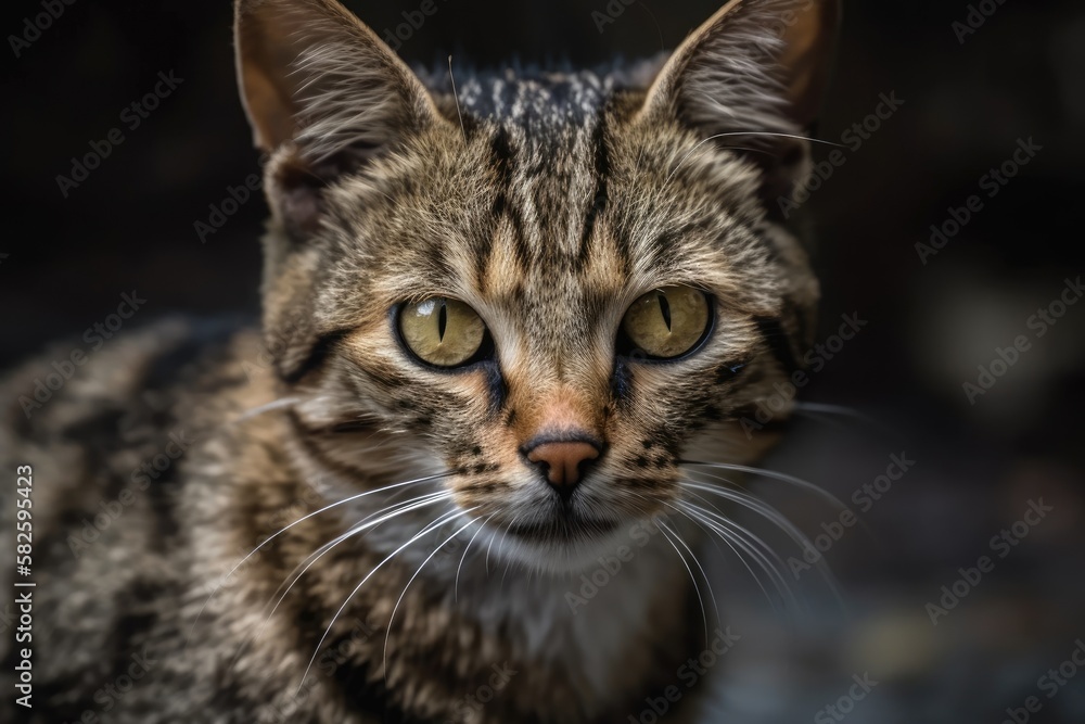 a lovely young cat in yellow and gray. Generative AI