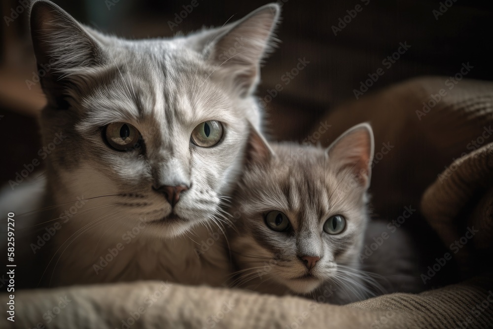 Mothers Day Cat Mom and Child. Generative AI