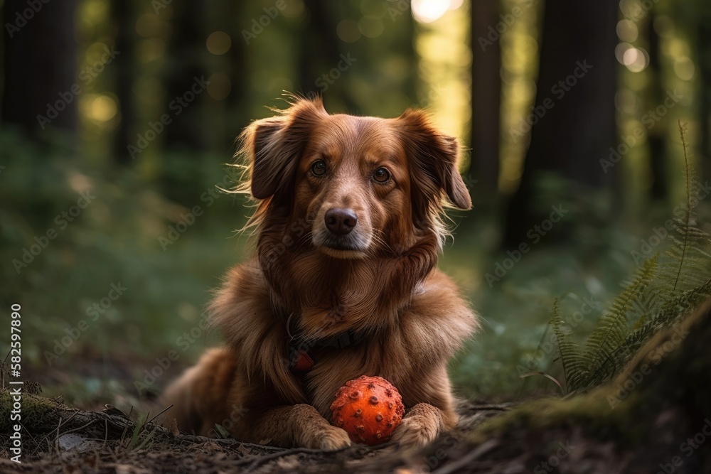 Canine and her toy. Generative AI