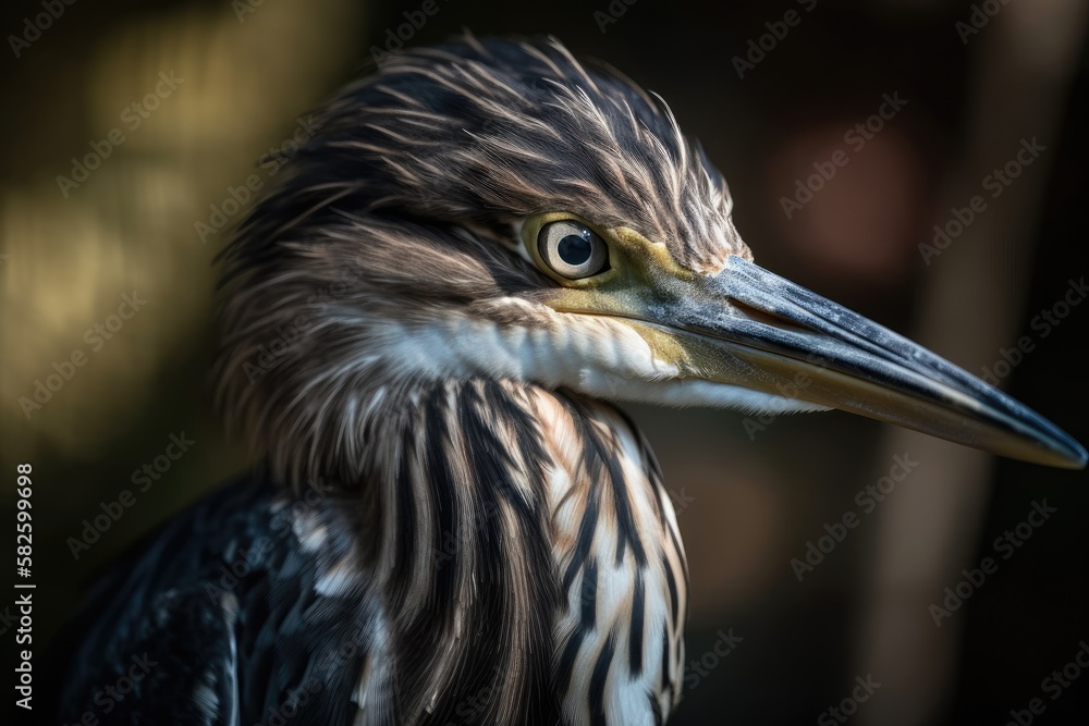 image of a young heron up close. Generative AI