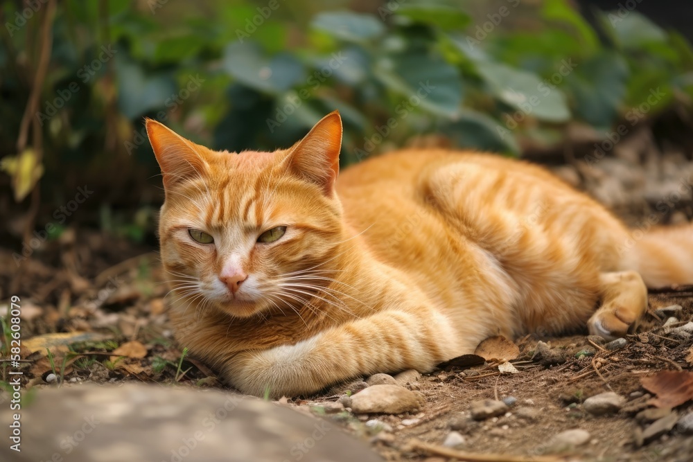 a ground based orange cat. Generative AI