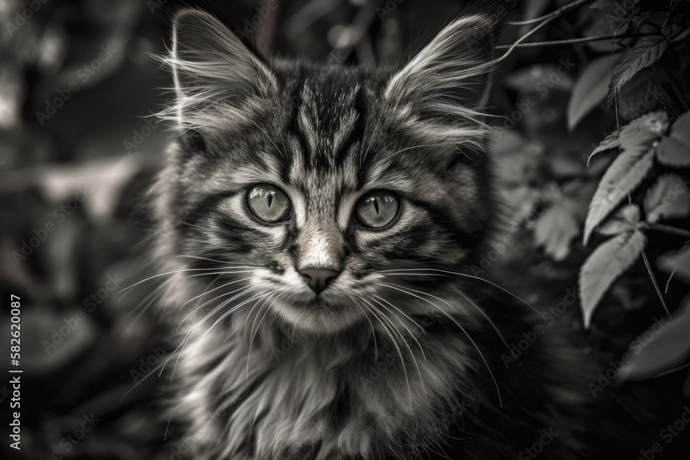 kitten in black and white with amusing mustache. Generative AI