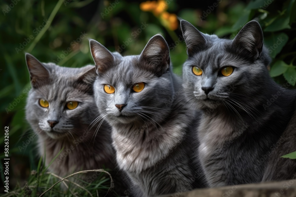 In the summer, there is an animal. Lovely grey kitty with yellow eyes. In the park, theres a cute t