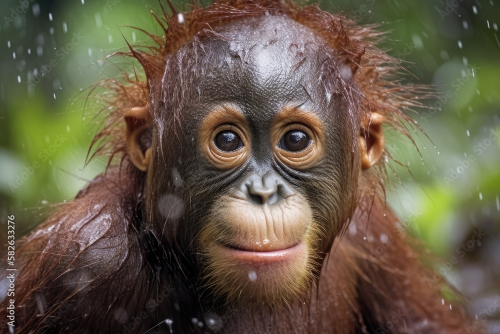 A ferocious mother Orangutan from Borneo in the rainforest. Generative AI