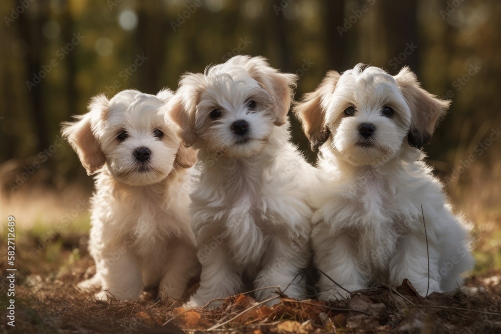 Puppies of Havanese dogs. Generative AI