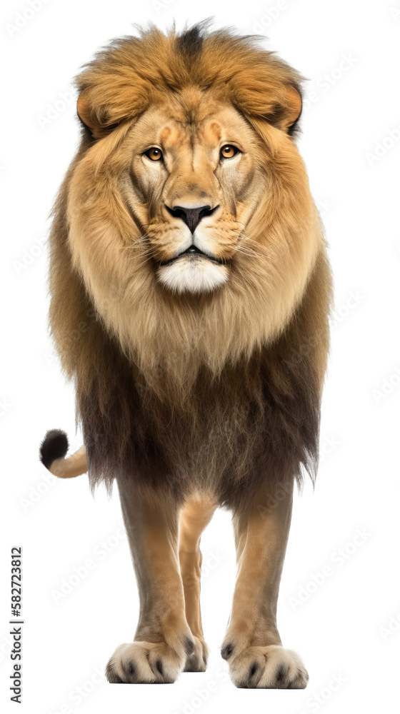 lion standing , isolated on transparent background cutout , generative ai