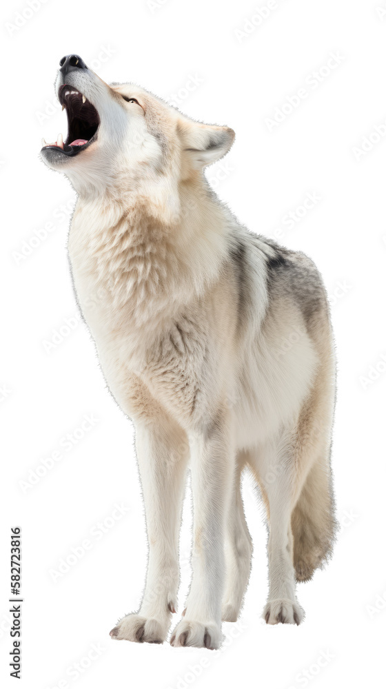 wolf howling , isolated on transparent background cutout , generative ai