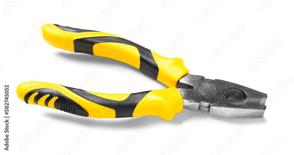 Yellow pliers isolated on white background