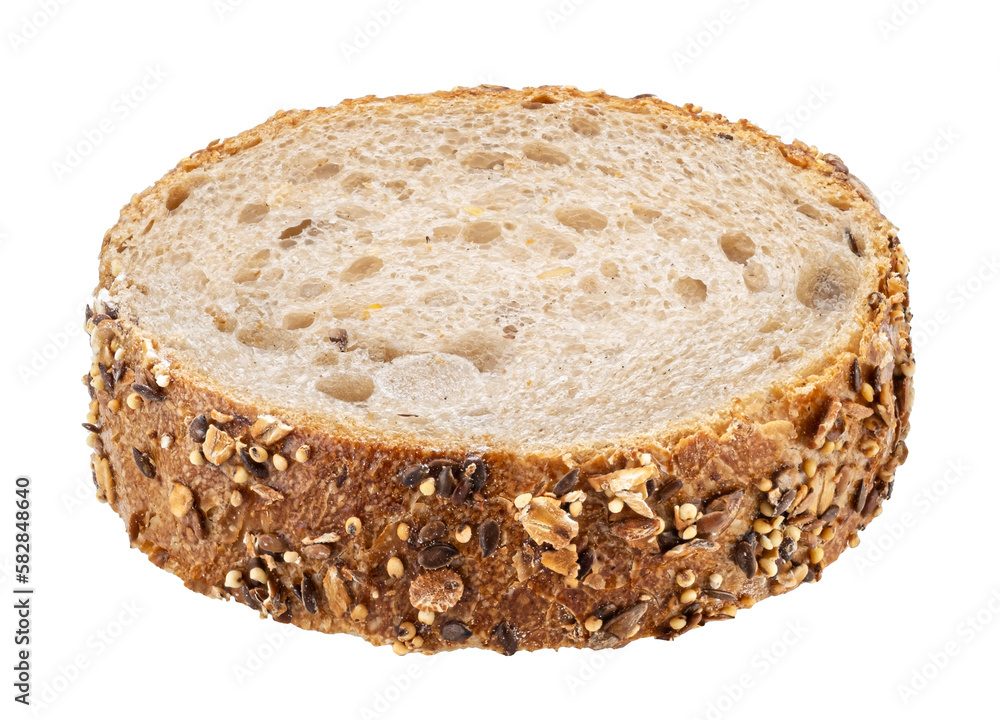 Wholegrain bread slice with oats isolated on white background