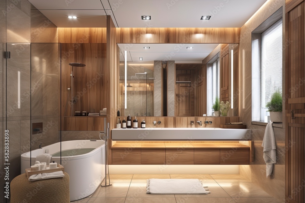 an example of a luxurious modern bathroom. Generative AI