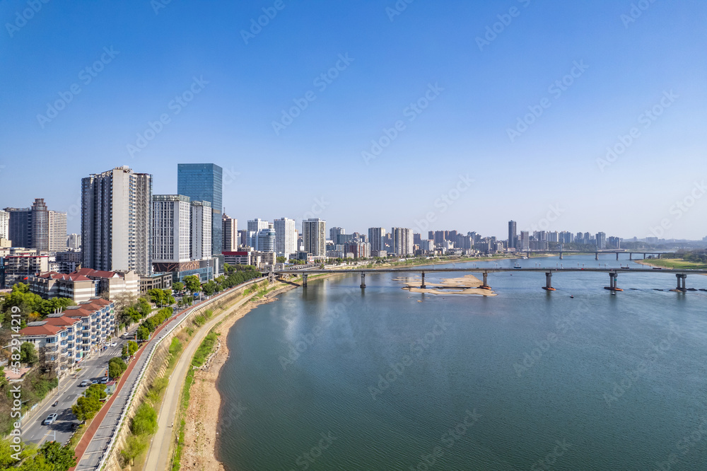 Scenery on the East Bank of the Xiangjiang River in Zhuzhou City, Hunan Province, China