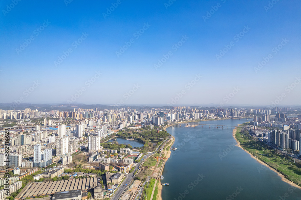 Scenery on both sides of the Xiangjiang River in Zhuzhou City, Hunan Province, China