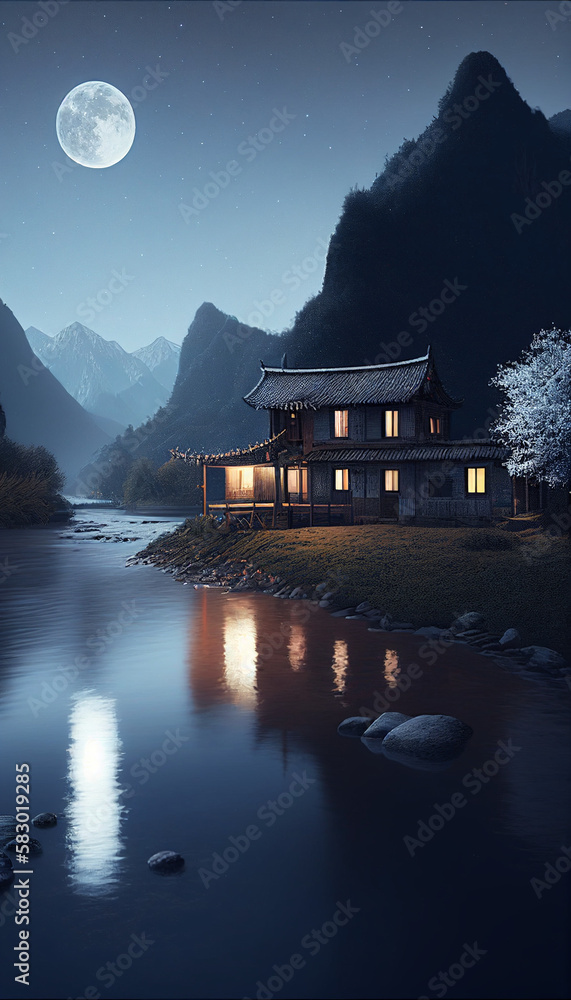 AI generates illustrations fantastic landscape