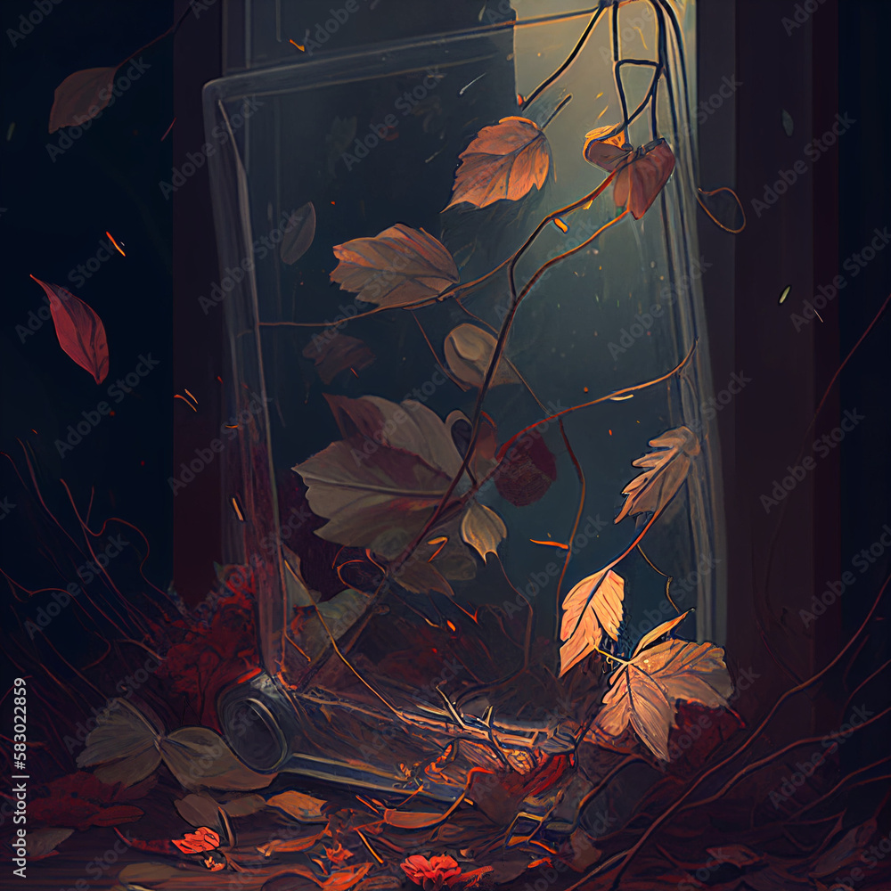 Creative illustration of withering autumn leaves