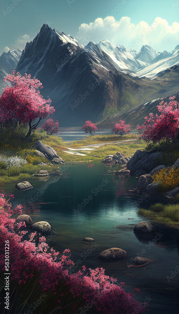 Illustration of a paradise landscape