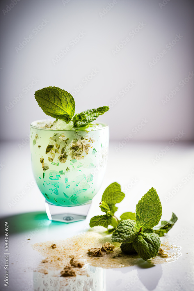 Apple Mint Julep drink served on a white table for summer. Illustration AI Generative