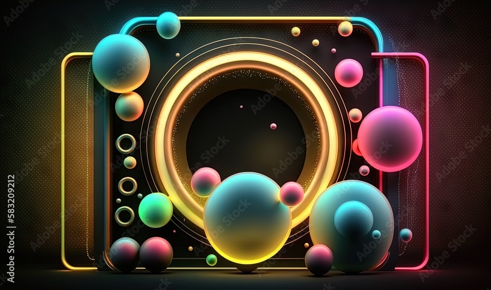  a neon colored object with bubbles and bubbles on its sides, with a black background and a neon fr