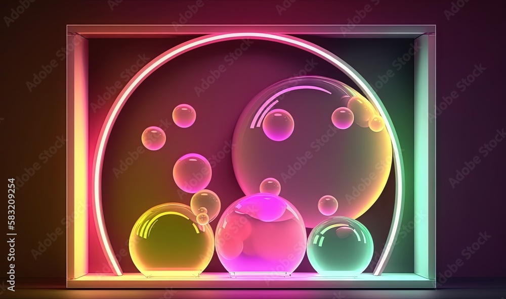  a neon colored neon frame with bubbles in the middle of it and a neon light around it in the middle