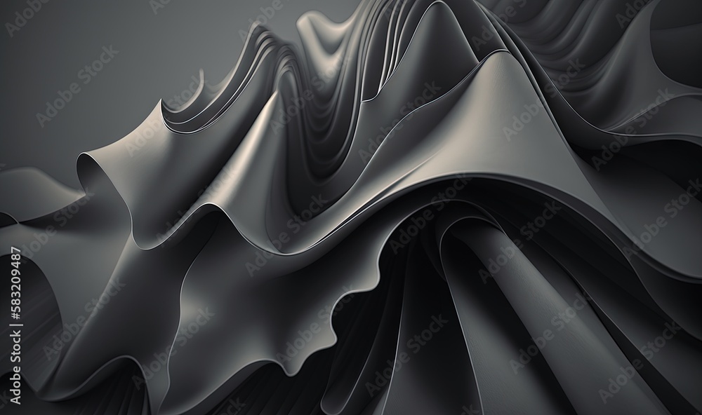  a black and white photo of an abstract design with wavy lines and curves on a gray background with 