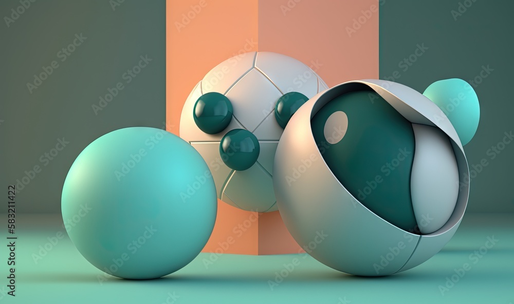  a group of three balls sitting next to each other on a table with an orange and green background an