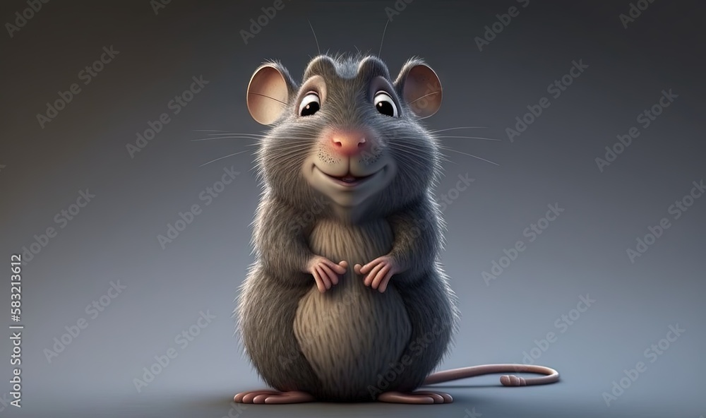  a cartoon mouse sitting on its hind legs with its arms crossed and eyes wide open, with a gray back