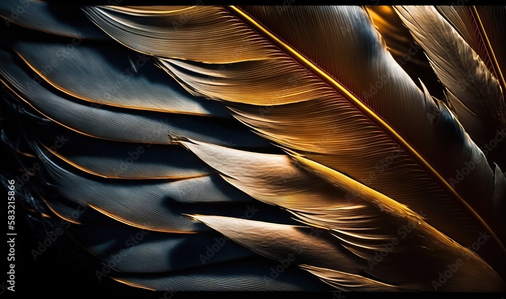  a close up of a birds feathers with a black background and a yellow center on the wing of a birds