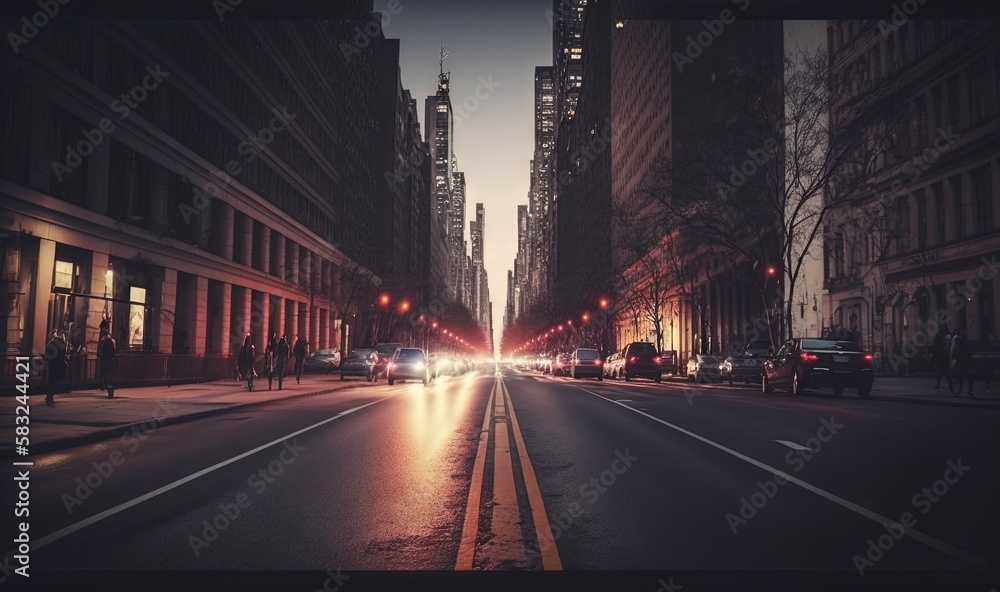  a city street at night with cars driving down the street and tall buildings in the background with 