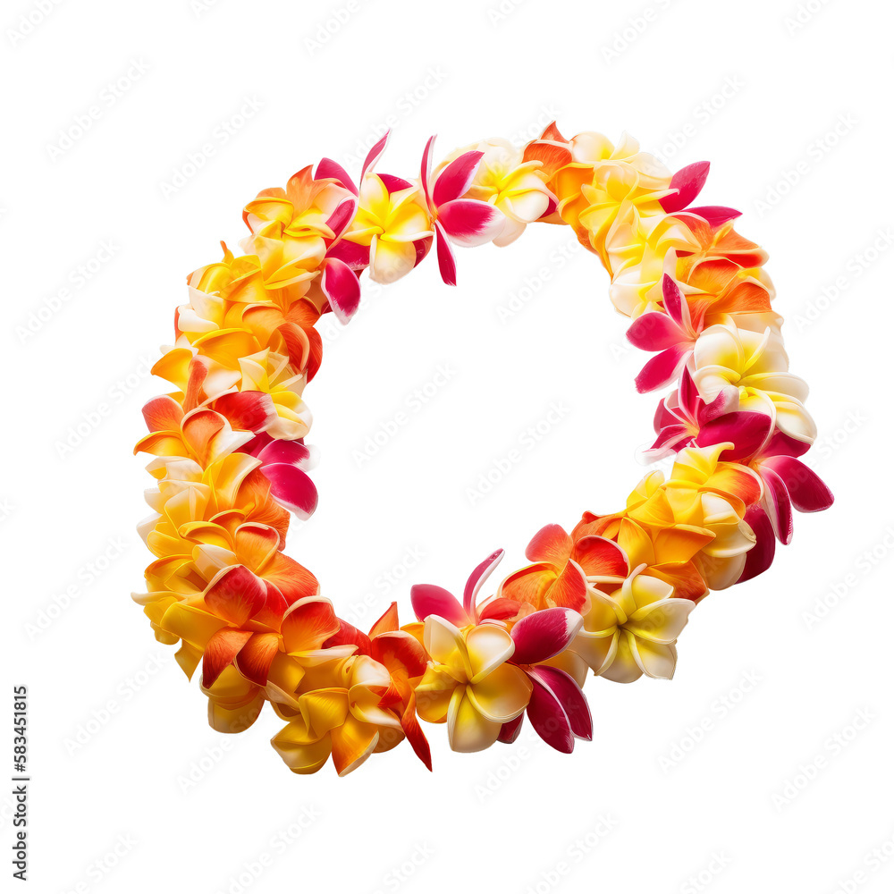 hawaii garland of frangipani flowers - lei , isolated on transparent background cutout , generative 