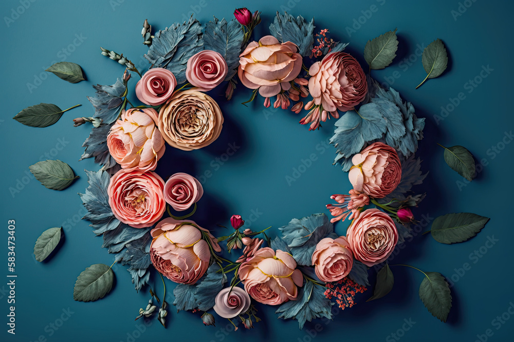 Composition of flowers. A frame of dried pink flowers. Illustration AI Generative