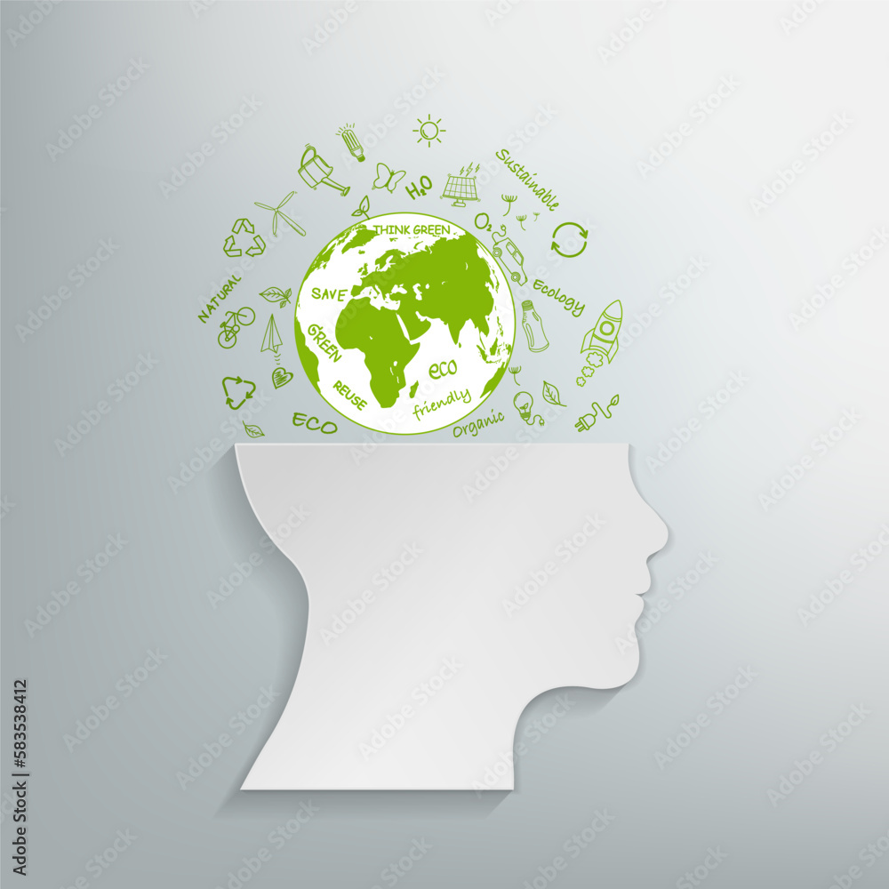 Think green globally, Save the world, Sustainable development concept, Vector illustration